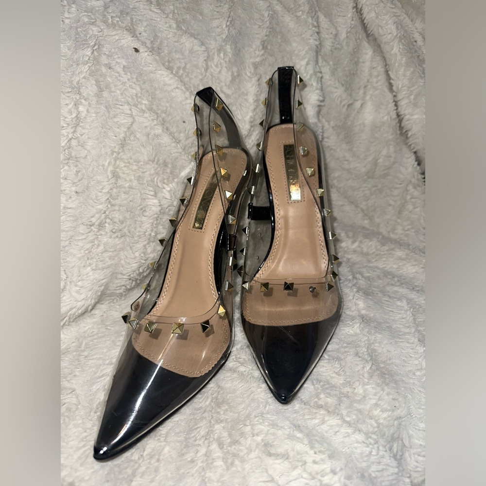 Clear Gold Studded Stiletto Heels - Picture 4 of 5